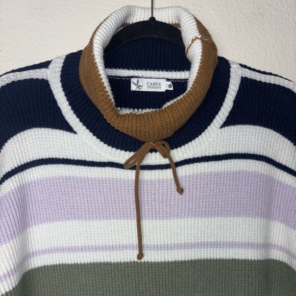 NEW Carve Designs Rockvale Sweater Cowl Neck Striped Thumb Holes Women's Size L - Picture 7 of 16